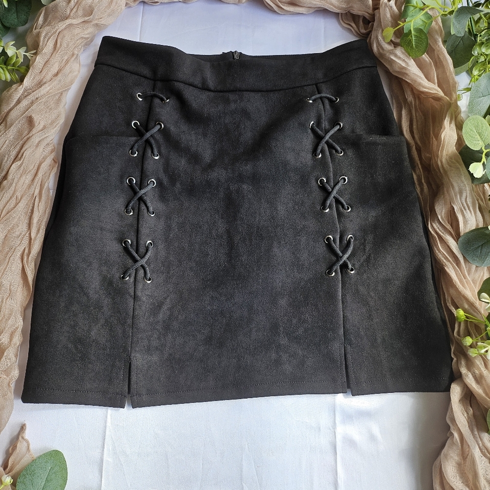Black suede mini skirt szM